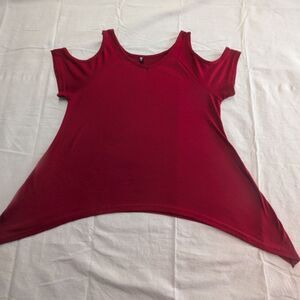 BKM Women’s Burgundy Cold Shoulder Sharkbite Hem Tunic Top Red Boho